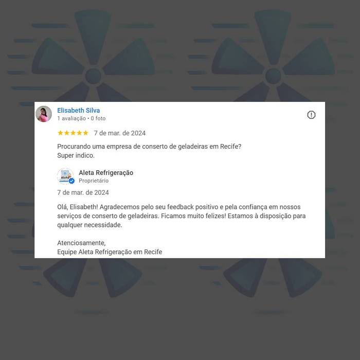 Cliente indica a Aleta Refrigeração em Recife